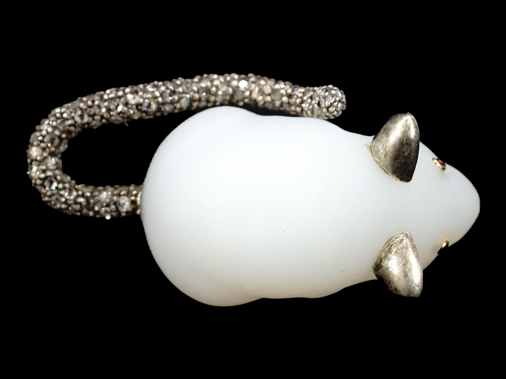 RUSSIAN SILVER WHITE NEPHRITE MOUSE WITH DIAMONDS PIC-5